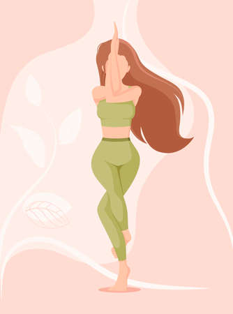 The girl does yoga. Garudasana. cartoon design.のイラスト素材