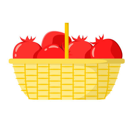 Wicker basket with ripe pomegranates on a white backgroundのイラスト素材