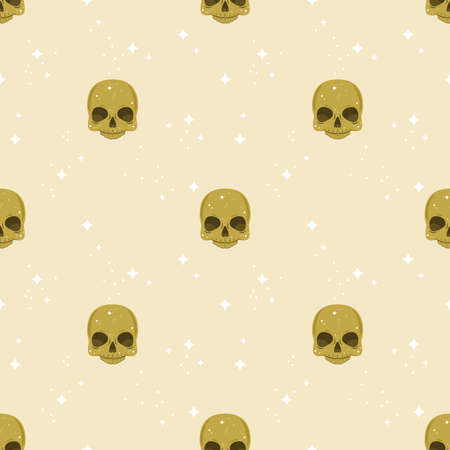 Seamless pattern with golden skulls and stars.のイラスト素材