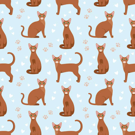 Seamless pattern with Abyssinian cats. cartoon design. vector illustration.のイラスト素材