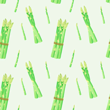 Seamless pattern with asparagus on a green background. Vegetables.のイラスト素材