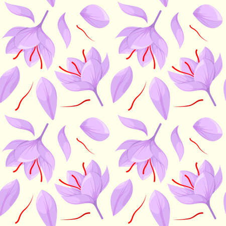Seamless pattern with saffron flowers and petals. Spices.のイラスト素材