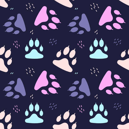 Cute seamless pattern with colored animal paw prints.のイラスト素材