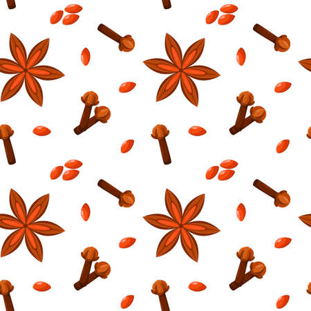 Seamless pattern with spices. Cloves and anise stars. cartoon design.のイラスト素材