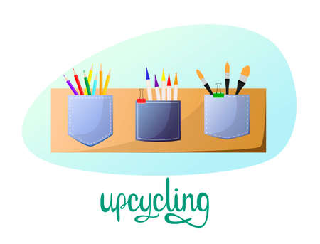 Storage pockets made of jeans. cartoon design. Upcycling.のイラスト素材