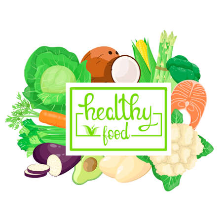 Health food. Inscription on the background of products.のイラスト素材