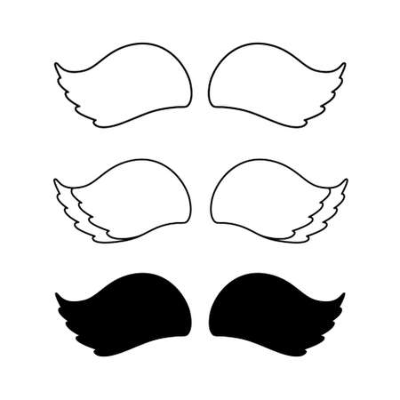 A set of wings on a white background. black outlineのイラスト素材
