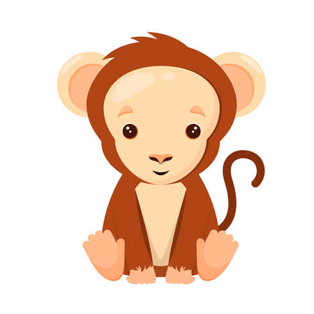 Cute monkey on a white background. Children's illustration of an animal in a cartoon style.のイラスト素材