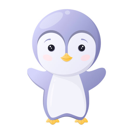 Cute blue penguin on white background. Children's illustration.のイラスト素材