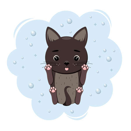 Funny gray cat on a white background. Children's illustration of animals.のイラスト素材