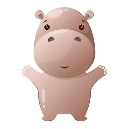 Cute hippo on a white background. Children's illustration.のイラスト素材