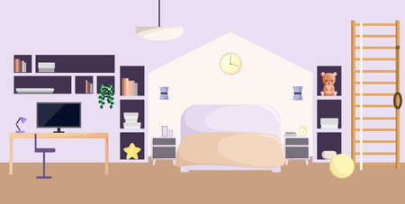 Cozy interior of a children's room for a boy. home.のイラスト素材