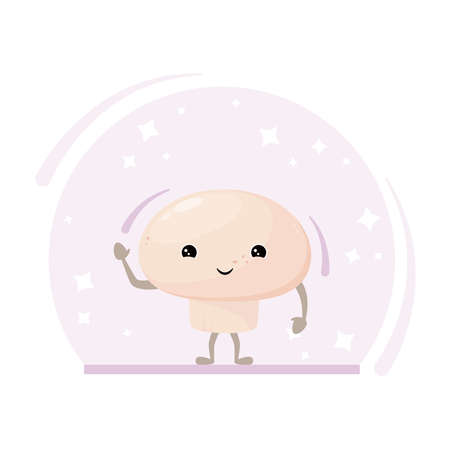 Funny mushroom on the background of stars. A cute vegetable in a cartoon style.のイラスト素材