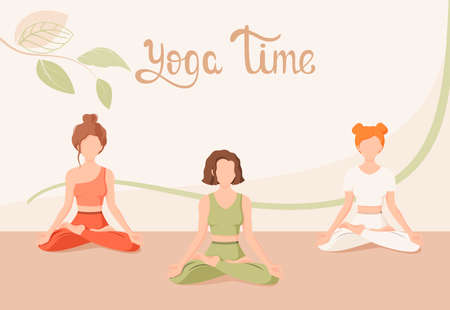 Women in the lotus position. yoga time. cartoon design,のイラスト素材