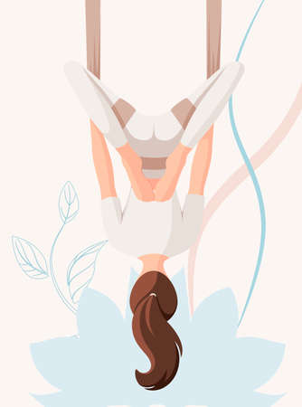 A woman does aero yoga. cartoon design.のイラスト素材
