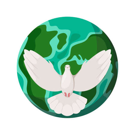 A dove of peace on the background of planet earth. cartoon design.のイラスト素材