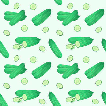 Seamless pattern with cucumbers on a green background. Vegetables.のイラスト素材
