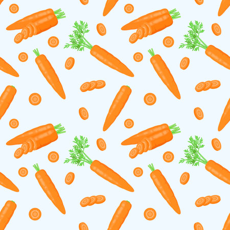 Seamless pattern with ripe bright carrots. Raw vegetables in a cartoon design.のイラスト素材