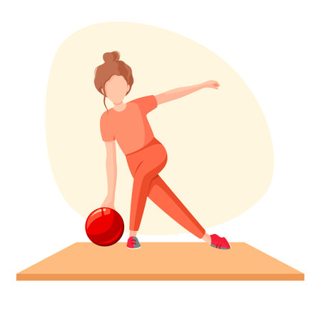 A woman is playing bowling. cartoon design.のイラスト素材