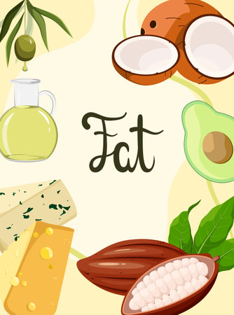 Poster with products containing fats. Health nutrition.のイラスト素材