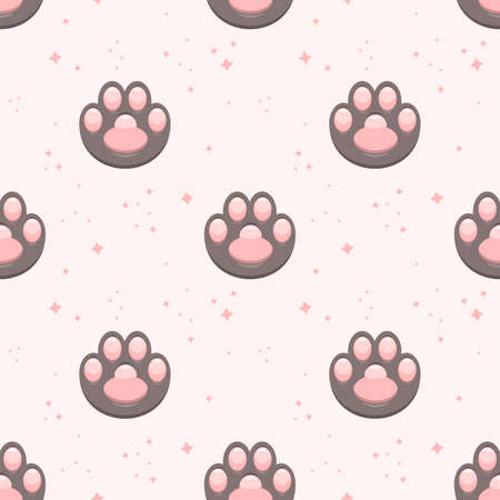 Cute seamless pattern with gray cat paws.のイラスト素材