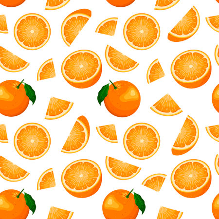 Bright seamless pattern with ripe oranges.のイラスト素材