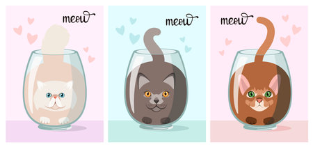 A set of cards with funny cats. cartoon design.