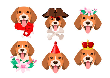 A set of funny beagle dogs on a white background. cartoon design. vector illustration.のイラスト素材