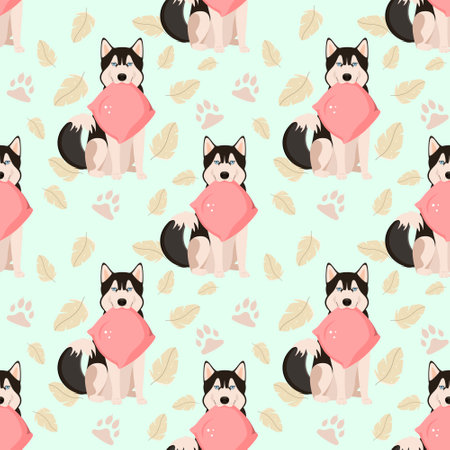 Seamless pattern with husky dogs. cartoon design.のイラスト素材