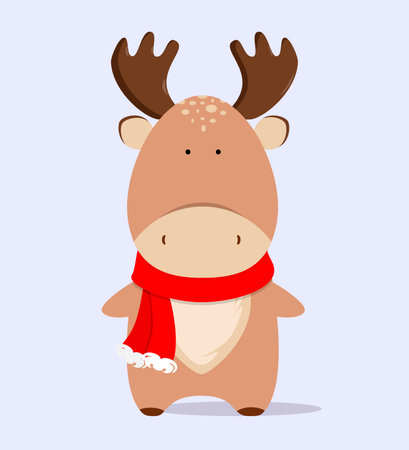 Cute little moose in a red Christmas scarf. vectorのイラスト素材