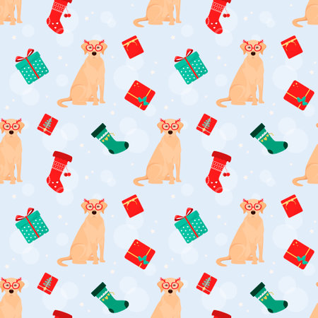 Seamless pattern with Christmas labrador. cartoon design.のイラスト素材