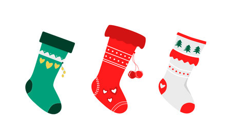 A set of Christmas socks on a white background. flat design.のイラスト素材