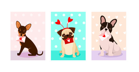 A set of cards with cute dogs for Valentine's Day. cartoon design.のイラスト素材