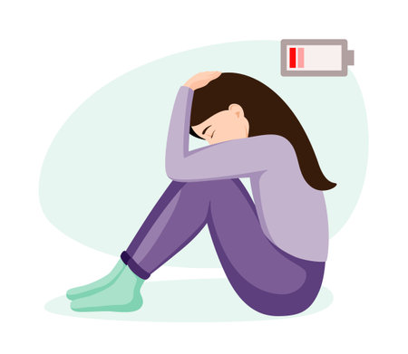 A tired woman without energy. A sad man. depression. vector illustration.のイラスト素材