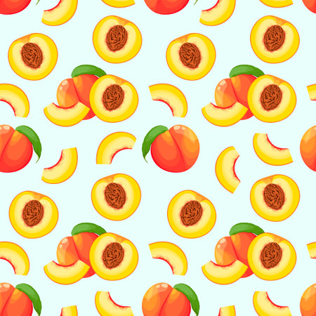 Seamless pattern with ripe peaks. fruit. cartoon design.のイラスト素材