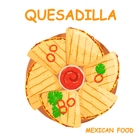 Quesadilla on a round plate. mexican food.のイラスト素材