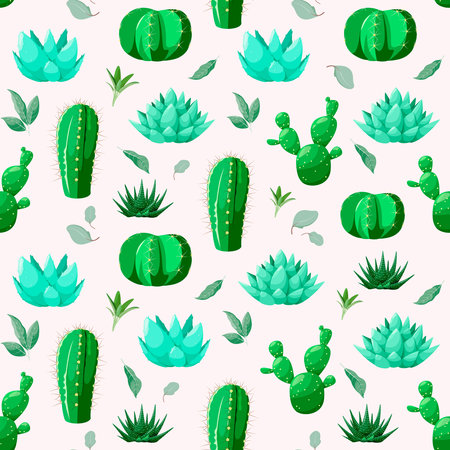 Seamless pattern with cacti and succulents.のイラスト素材