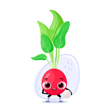 Cute radish with a volleyball. Cartoon style. Vegetable.のイラスト素材