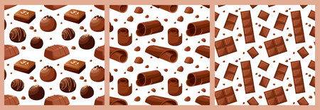Set of seamless patterns with chocolate.のイラスト素材