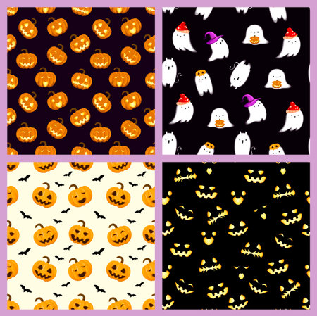 A set of fun seamless Halloween patterns. Cartoon style.のイラスト素材