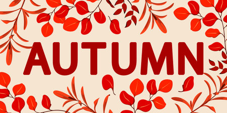 Autumn. The inscription on the background of autumn red leaves.のイラスト素材