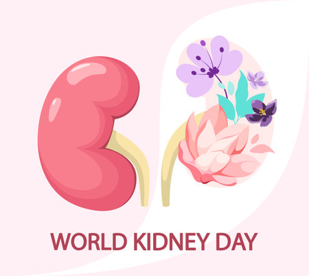 World Kidney Day. A beautiful poster with flowers. Vector illustration.のイラスト素材