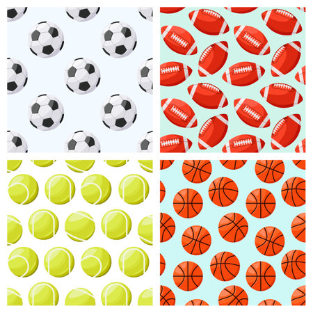 A set of seamless patterns with sports balls. Vector illustrationのイラスト素材