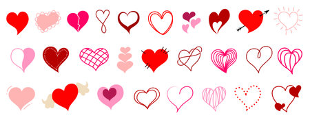 A set of bright hearts on a white background. Vector illustration.のイラスト素材