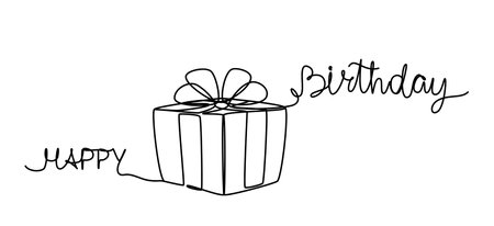 Happy Birthday. A gift with an inscription on a white background. Line art.のイラスト素材