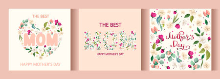 A set of festive posters for Mother's Day. The best Mom. Vector illustration.のイラスト素材