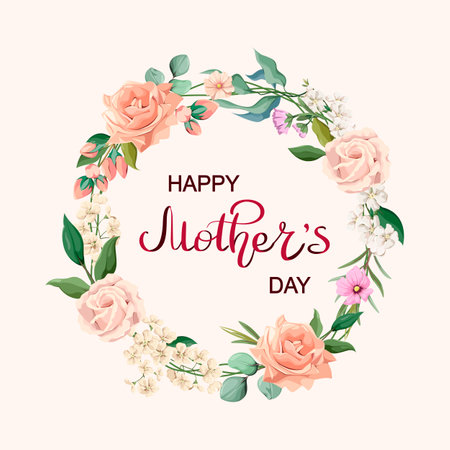 Happy Mother's Day. A beautiful, delicate flower wreath. Vector illustration.のイラスト素材