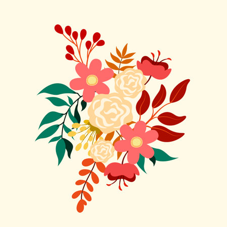 Simple vector illustration with flowers and twigs on a light background. Modern abstract design. Flower print for invitations, postcards, and social media.のイラスト素材