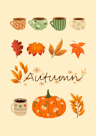 Autumn poster with elements and an inscription. Vector illustration.のイラスト素材