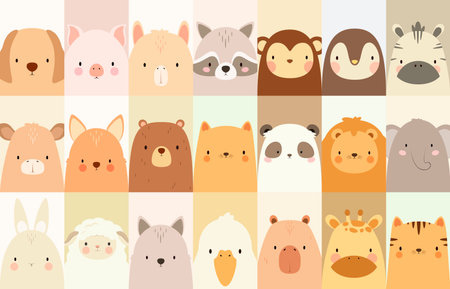 A set of cute animal faces. Vector.のイラスト素材